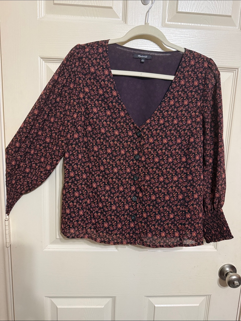 Madewell Burgundy Floral Button-Front Blouse